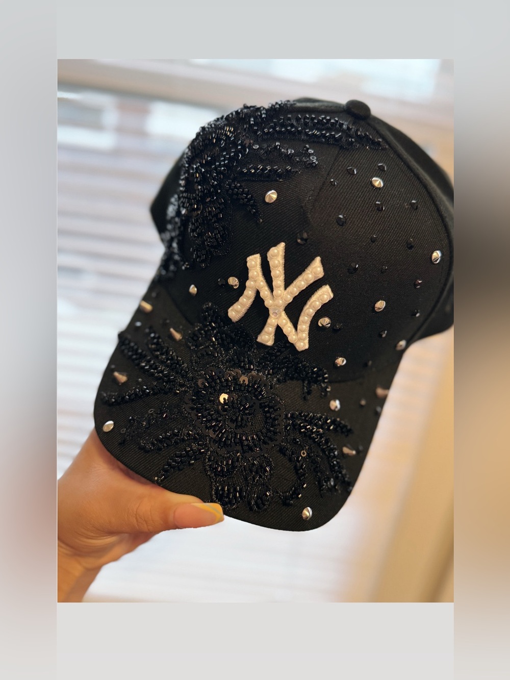 Snap Back Embellished Black Cap ( READY TO SHIP)